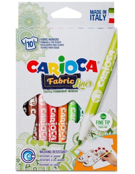 Estuche 10 rotuladores carioca fabric para tejido punta gruesa colores surtidos