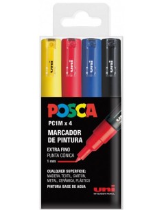 Estuche 4 rotuladores posca pc1m uni ball colores basicos
