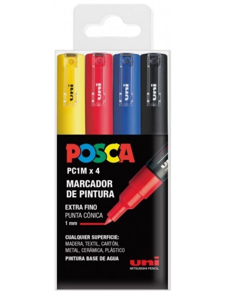 Estuche 4 rotuladores posca pc1m uni ball colores basicos