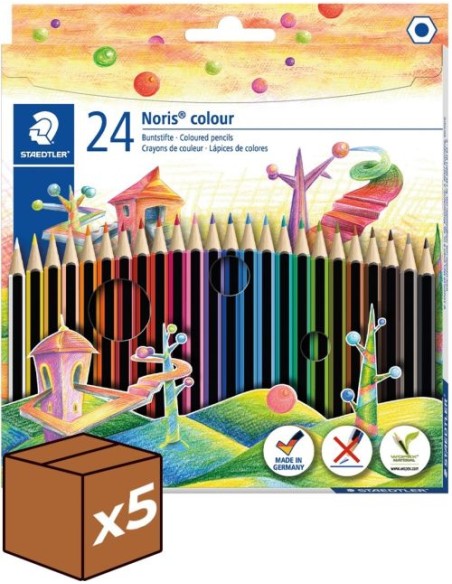 Pack 5u Estuche 24 lapices noris colour 185 colores surtidos