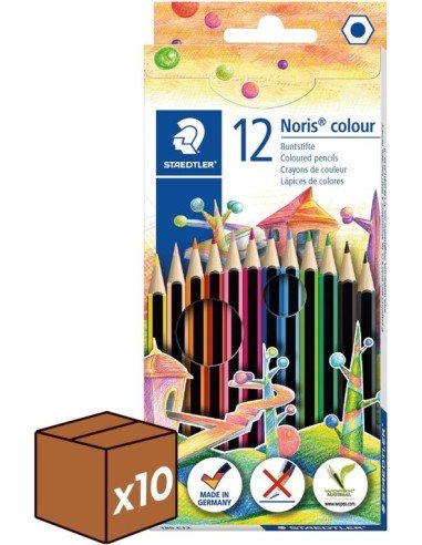 pack 10u Estuche 12 lapices noris colour 185 colores surtidos