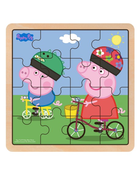  Peppa pig bicicletas puzzle de madera 16 piezas 