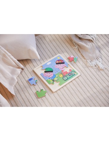  Peppa pig bicicletas puzzle de madera 16 piezas 