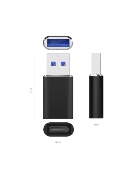 Mini Adaptador USB 3.2 Gen2 / USB 2.0 3A, Tipo USB-C/H-A/M, Negro