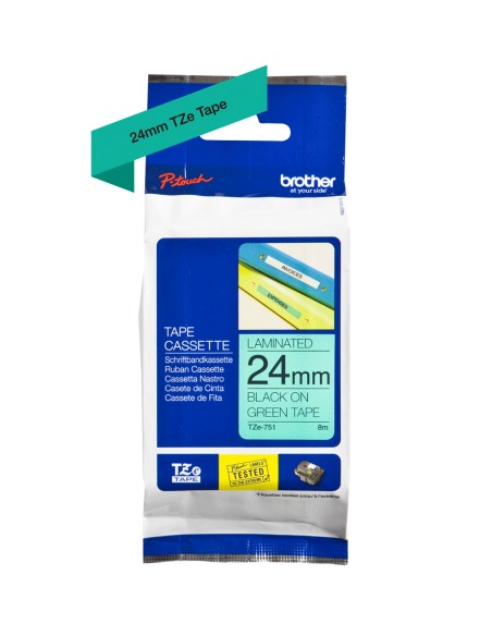 TZE-751 cinta para impresora de etiquetas Negro sobre verde