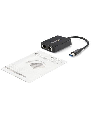 Adaptador Tarjeta de Red NIC Externa USB 3.0 2 Puertos Gigabit Ethernet RJ45 y Puerto USB