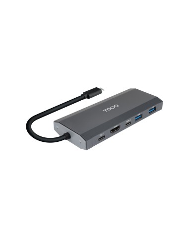 Caja externa para SSD M.2 NGFF/NVMe + HUB USB 3.2 Gen2 con 1xUSB-C/PD + 2xUSB-A + USB-C + HDMI, Gris