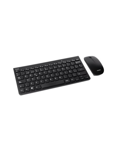 Teclado compacto + Ratón slim inalámbrico, Negro