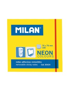 MILAN BLOC NOTAS ADHESIVAS 100 HOJAS 76X76MM AMARILLO NEÓN -10U-