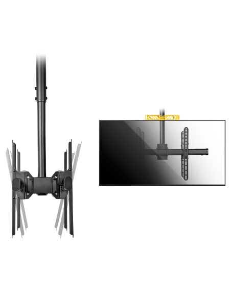 Soporte de Techo para 2 TV - Soporte de Cielo Raso para 2 TV de Espalda a Espalda con Mástil Telescópico Ajustable - Giro Incli