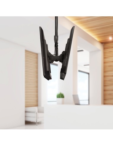 Soporte de Techo para 2 TV - Soporte de Cielo Raso para 2 TV de Espalda a Espalda con Mástil Telescópico Ajustable - Giro Incli