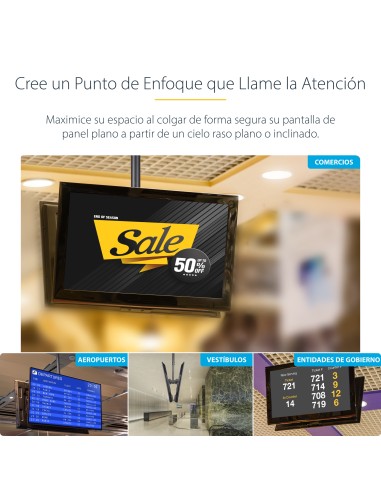 Soporte de Techo para 2 TV - Soporte de Cielo Raso para 2 TV de Espalda a Espalda con Mástil Telescópico Ajustable - Giro Incli