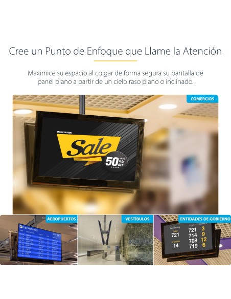 Soporte de Techo para 2 TV - Soporte de Cielo Raso para 2 TV de Espalda a Espalda con Mástil Telescópico Ajustable - Giro Incli