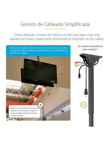 Soporte de Techo para 2 TV - Soporte de Cielo Raso para 2 TV de Espalda a Espalda con Mástil Telescópico Ajustable - Giro Incli