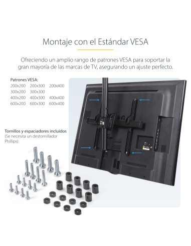 Soporte de Techo para 2 TV - Soporte de Cielo Raso para 2 TV de Espalda a Espalda con Mástil Telescópico Ajustable - Giro Incli