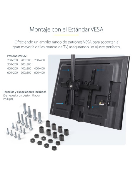 Soporte de Techo para 2 TV - Soporte de Cielo Raso para 2 TV de Espalda a Espalda con Mástil Telescópico Ajustable - Giro Incli