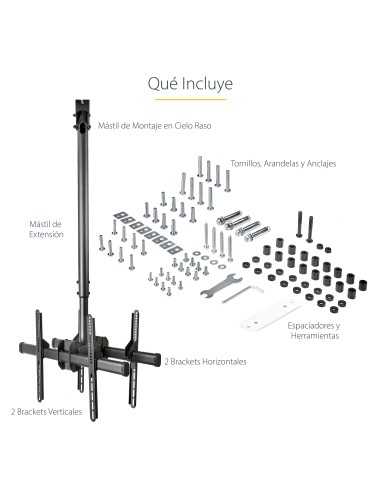 Soporte de Techo para 2 TV - Soporte de Cielo Raso para 2 TV de Espalda a Espalda con Mástil Telescópico Ajustable - Giro Incli