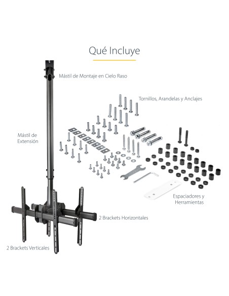 Soporte de Techo para 2 TV - Soporte de Cielo Raso para 2 TV de Espalda a Espalda con Mástil Telescópico Ajustable - Giro Incli