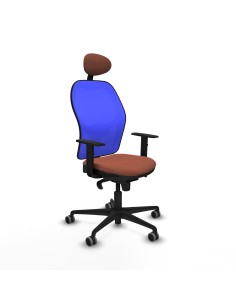 Jorquera sincro malla azul bali marrón brazos 1D base nailon cabecero fijo ruedas 65mm engomada