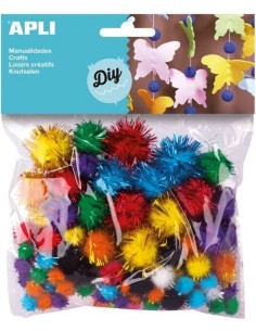 PAQ 78 POMPONES BRILLANTES SURTIDOS