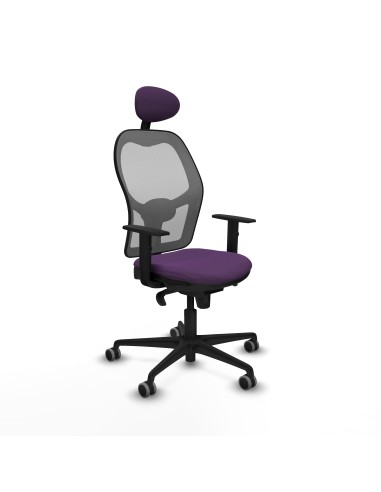 Jorquera sincro malla gris bali morado brazos 1D base nailon cabecero fijo ruedas 65mm engomada