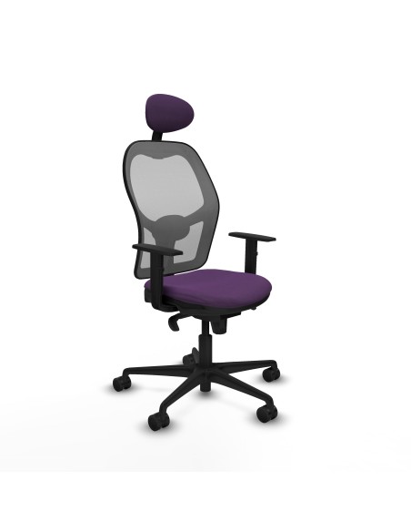 Jorquera sincro malla gris bali morado brazos 1D base nailon cabecero fijo ruedas 65mm nailon
