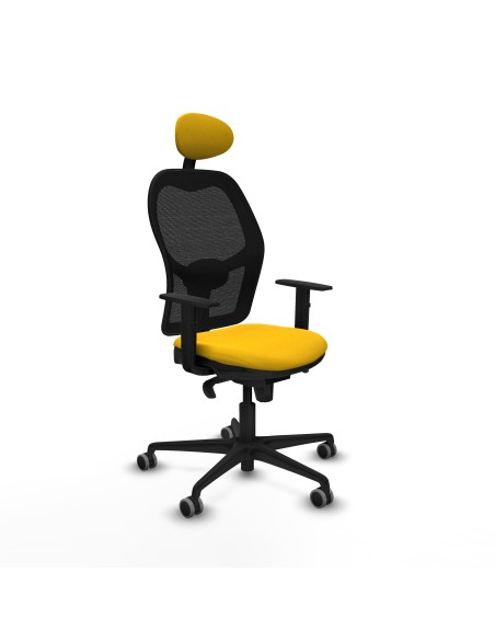 Jorquera sincro malla negra bali amarillo brazos 1D base nailon cabecero fijo ruedas 65mm engomada