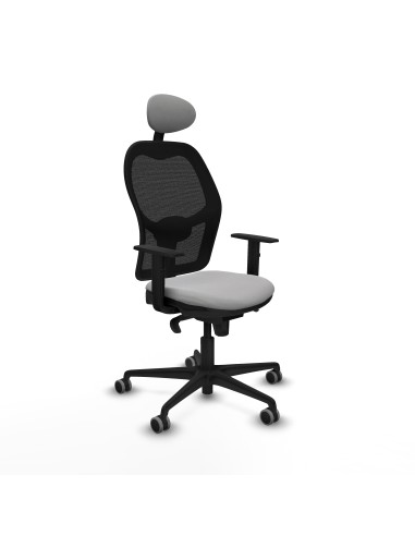 Jorquera sincro malla negra bali gris claro brazos 1D base nailon cabecero fijo ruedas 65mm engomada