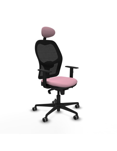 Jorquera sincro malla negra bali rosa brazos 1D base nailon cabecero fijo ruedas 65mm engomada