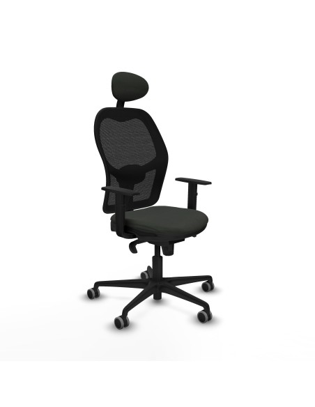 Jorquera sincro malla negra bali negro brazos 1D base nailon cabecero fijo ruedas 65mm engomada