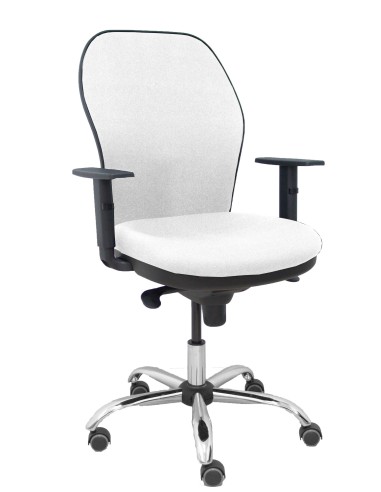 Silla Jorquera respaldo bali blanco asiento bali blanco base cromada y ruedas parqué