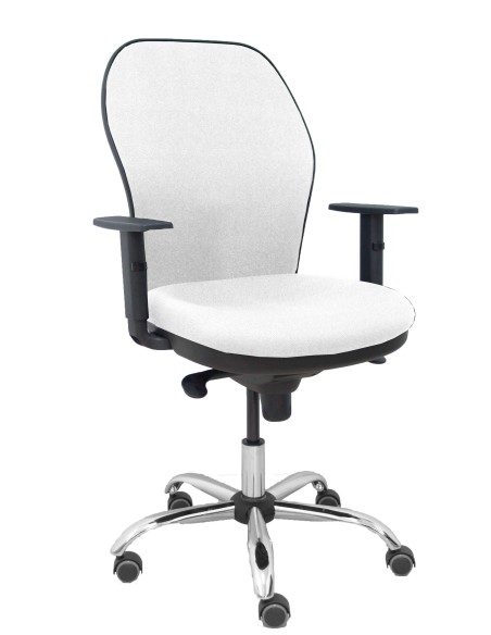 Silla Jorquera respaldo bali blanco asiento bali blanco base cromada y ruedas parqué