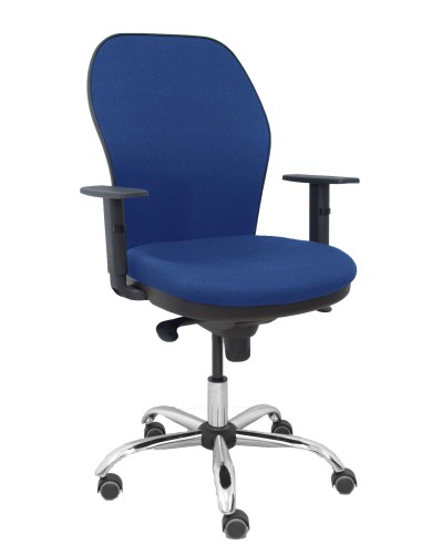 Silla Jorquera respaldo bali azul marino asiento bali azul marino base cromada y ruedas parqué
