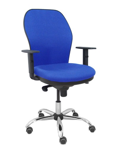 Silla Jorquera respaldo bali azul asiento bali azul base cromada y ruedas parqué