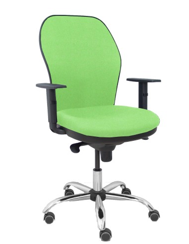 Silla Jorquera respaldo bali pistacho asiento bali pistacho base cromada y ruedas parqué