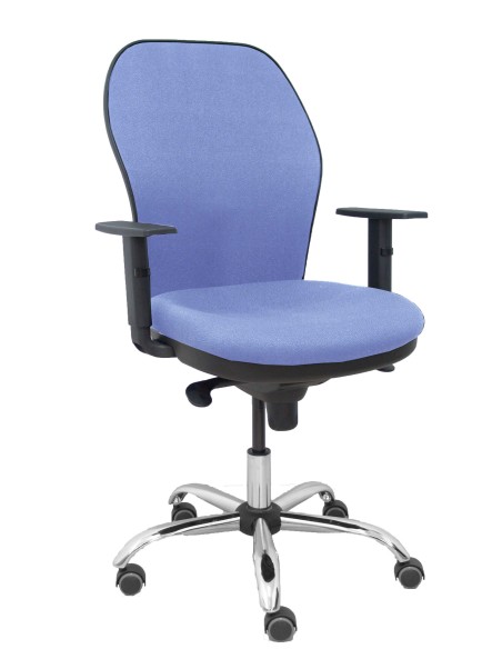 Silla Jorquera respaldo bali azul claro asiento bali azul claro base cromada y ruedas parqué