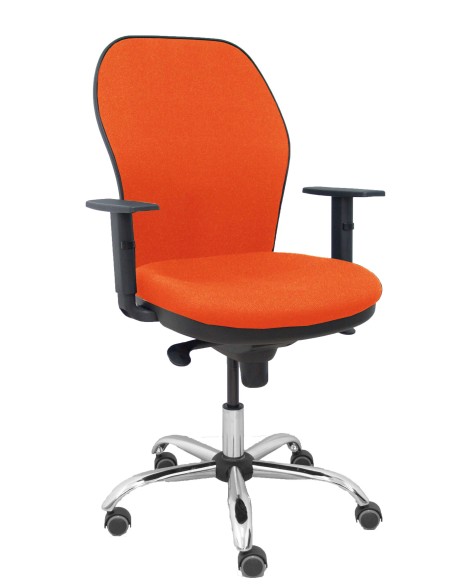 Silla Jorquera respaldo bali naranja oscuro asiento bali naranja oscuro base cromada y ruedas parqué