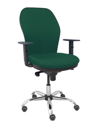 Silla Jorquera respaldo bali verde botella asiento bali verde botella base cromada y ruedas parqué