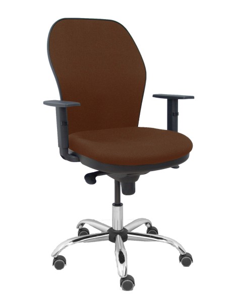 Silla Jorquera respaldo bali marrón oscuro asiento bali marrón oscuro base cromada y ruedas parqué