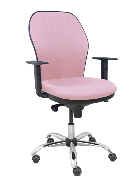 Silla Jorquera respaldo bali rosa asiento bali rosa base cromada y ruedas parqué