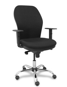 Silla Jorquera respaldo bali negro asiento bali negro base cromada y ruedas parqué