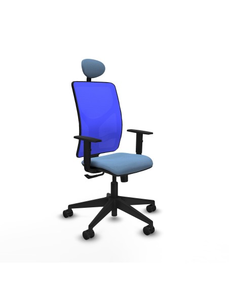 Motilla sincro malla azul bali azul cielo brazos 1D base piramidal cabecero fijo ruedas 65mm nailon