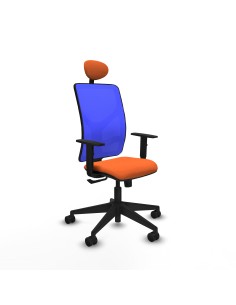 Motilla sincro malla azul bali naranja brazos 1D base piramidal cabecero fijo ruedas 65mm nailon