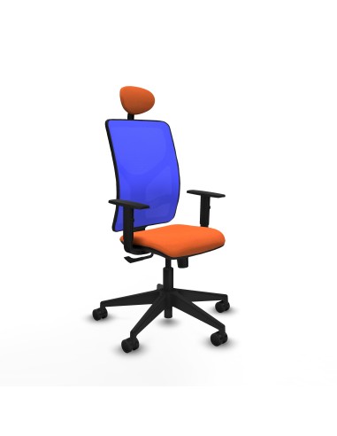 Motilla sincro malla azul bali naranja brazos 1D base piramidal cabecero fijo ruedas 65mm nailon