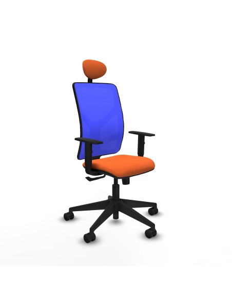 Motilla sincro malla azul bali naranja brazos 1D base piramidal cabecero fijo ruedas 65mm nailon