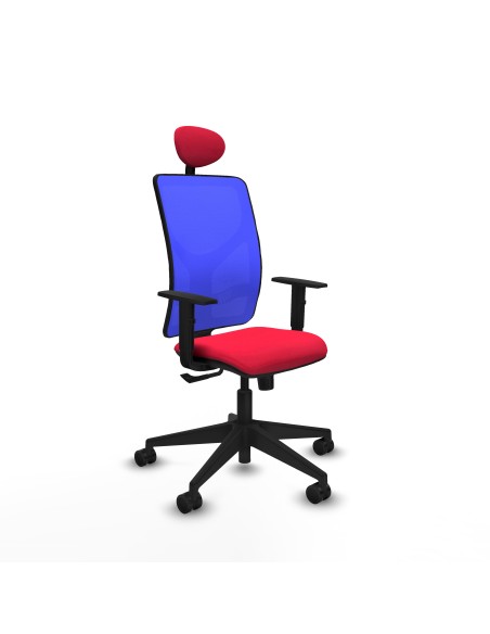Motilla sincro malla azul bali rojo brazos 1D base piramidal cabecero fijo ruedas 65mm nailon
