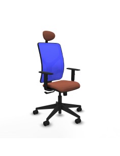 Motilla sincro malla azul bali marrón brazos 1D base piramidal cabecero fijo ruedas 65mm nailon