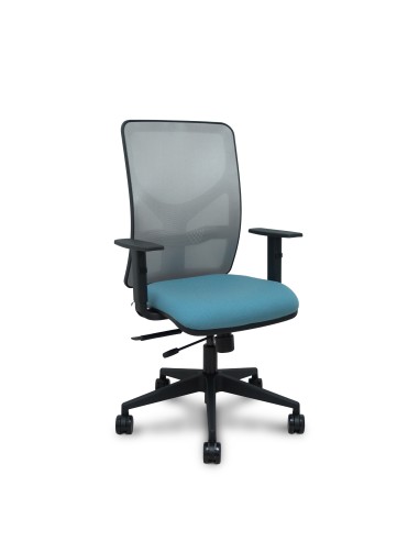 Silla Motilla traslack malla gris asiento bali azul cielo brazos 1D base piramidal ruedas 65mm