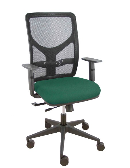Silla Motilla traslack malla negra asiento bali verde botella brazo regulable
