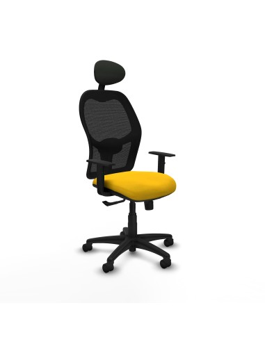 Alocén sincro malla negra bali amarillo brazos 1D base poliamida cabecero fijo ruedas nailon 50mm